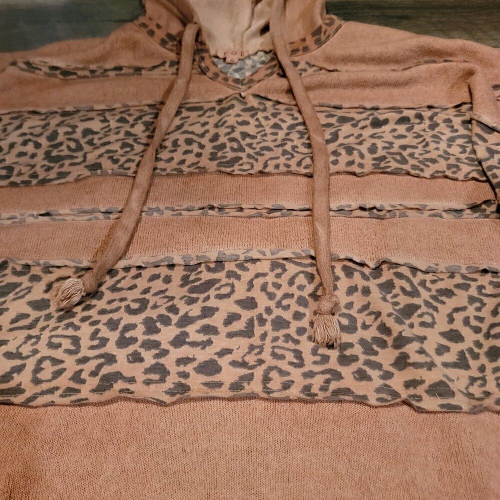 POL Mixed Material Hoodie - size small. Rose color with cheetah print fabric. - Picture 3 of 4